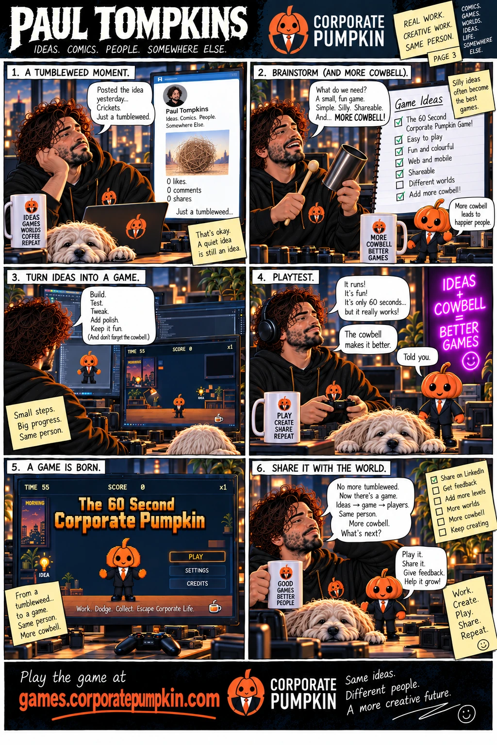 Corporate Pumpkin comic page 03: A Game Is Born